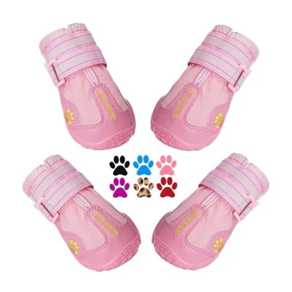 Dog Boots Size 6 L Water Proof Reflective Anti Slip Soles 4pc Set Pink Dog Boots - Picture 1 of 5